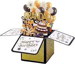 Birthday Pop up Card for Grandad, Cool Happy Birthday 3D Gift Box Gold Black Fun Pop up Gift Box with Envelope Greeting Card for Grandad Men