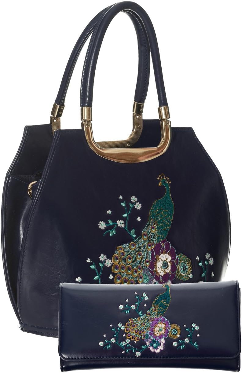 Dancing Days by Banned Peacock Floral Vintage 50s Handbag and Wallet SET