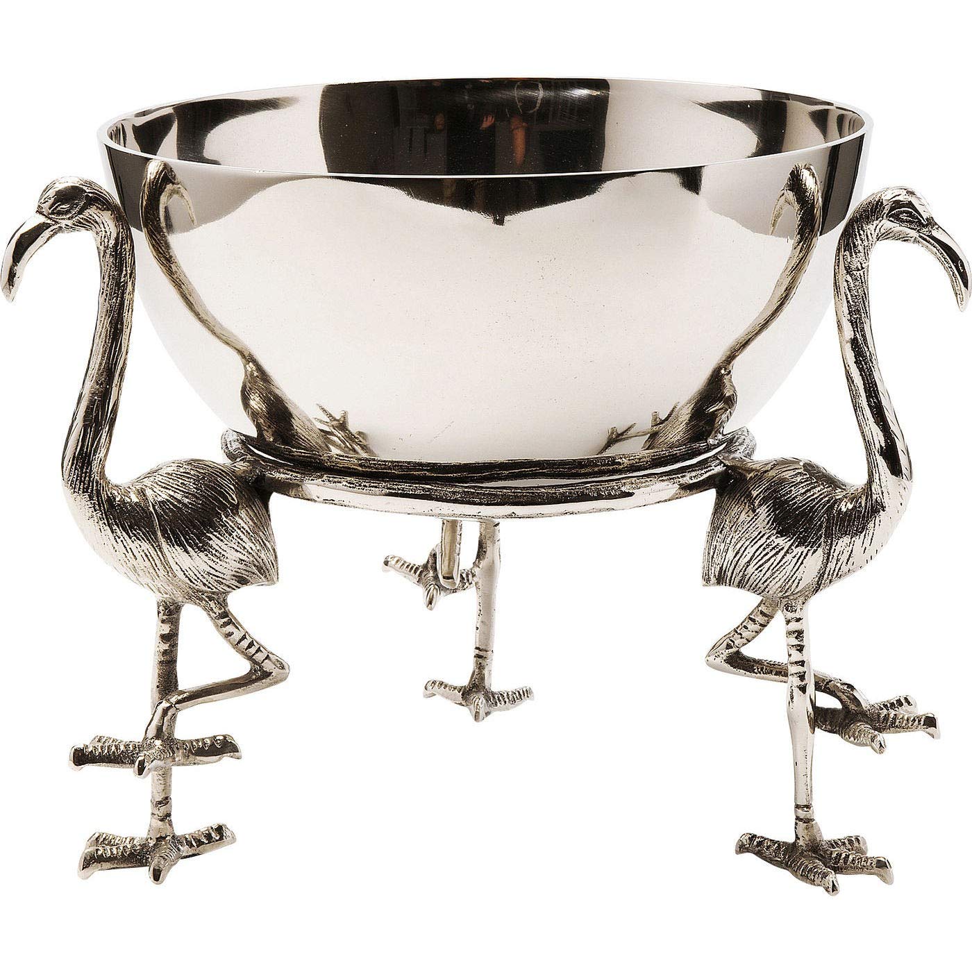 Kare Design Bowl Flamingo, silver, aluminum nickel-plated, handmade, 7200 ml filling quantity, not dishwasher safe, room decor, home decor for living room, kitchen, 33x36x36cm (H/W/D)