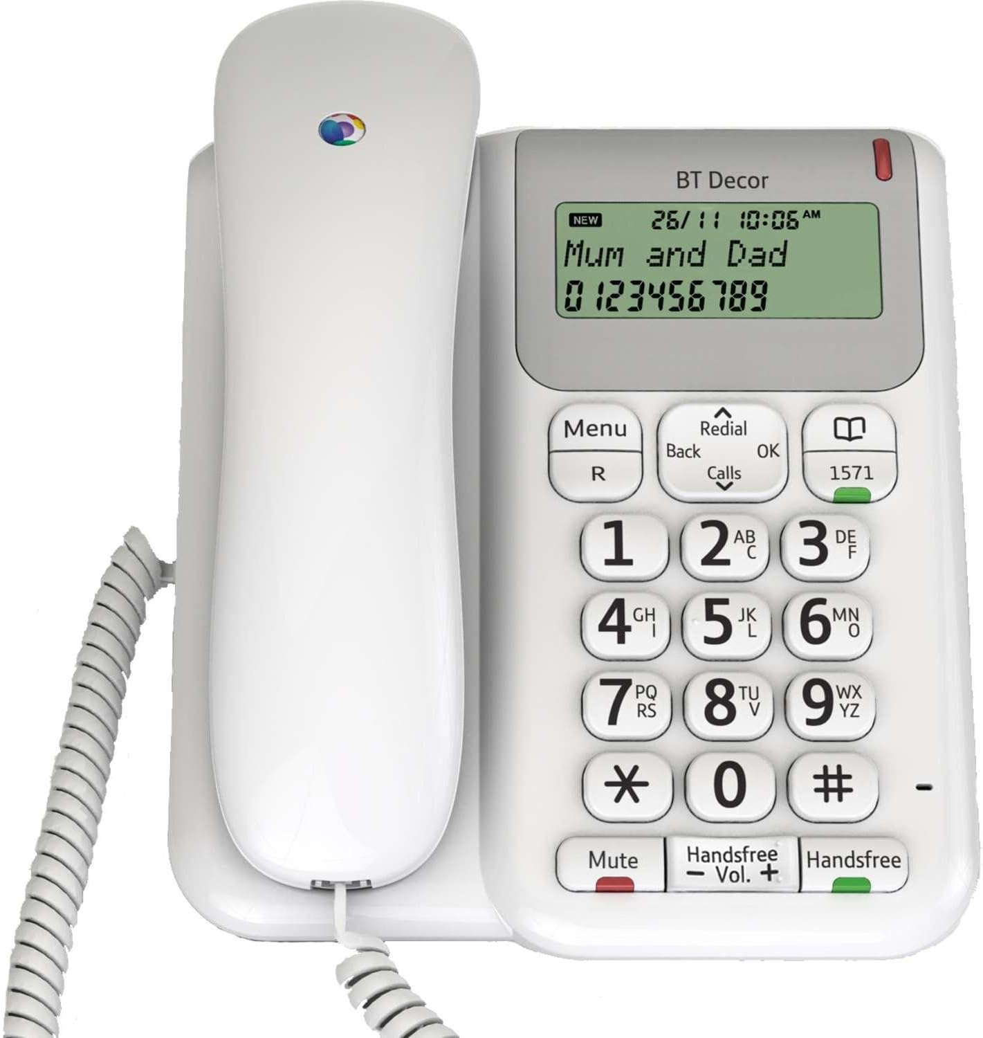 BT Décor 2200 Corded Landline House Phone, Phonebook, Handsfree, Mute Button, 1571 message indicator