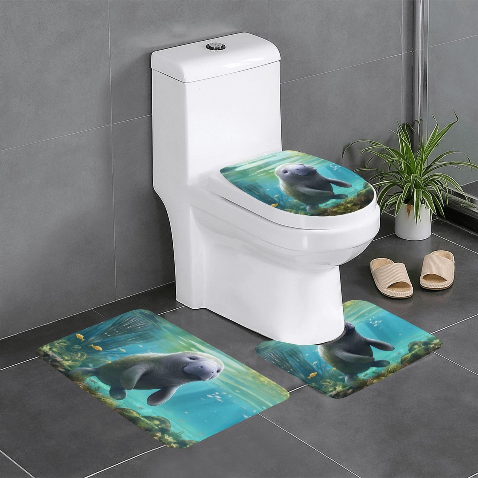 Tapis de bain antidérapants Manatee avec cet ensemble complet de trois tapis de sol de salle de bain
