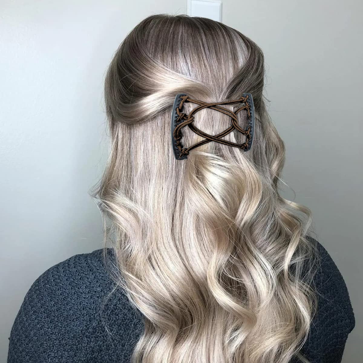 3 Pieces Elastic Magic Hair Comb Stretchy Double Comb Hair Forks Clips for Women Beaded Hairpins Girls Vintage Hairstyle Multipurpose Hair Accessories (Brown Black Navy)