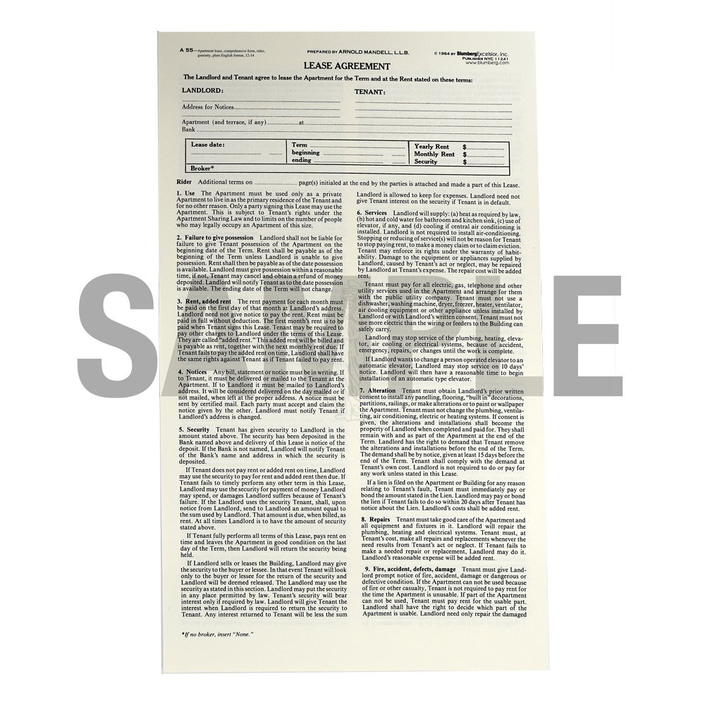 Amazon.com : New York Residential Lease Form 55, Blumberg Lease for  Unregulated Apartment (8.5 X 14) : Office Products