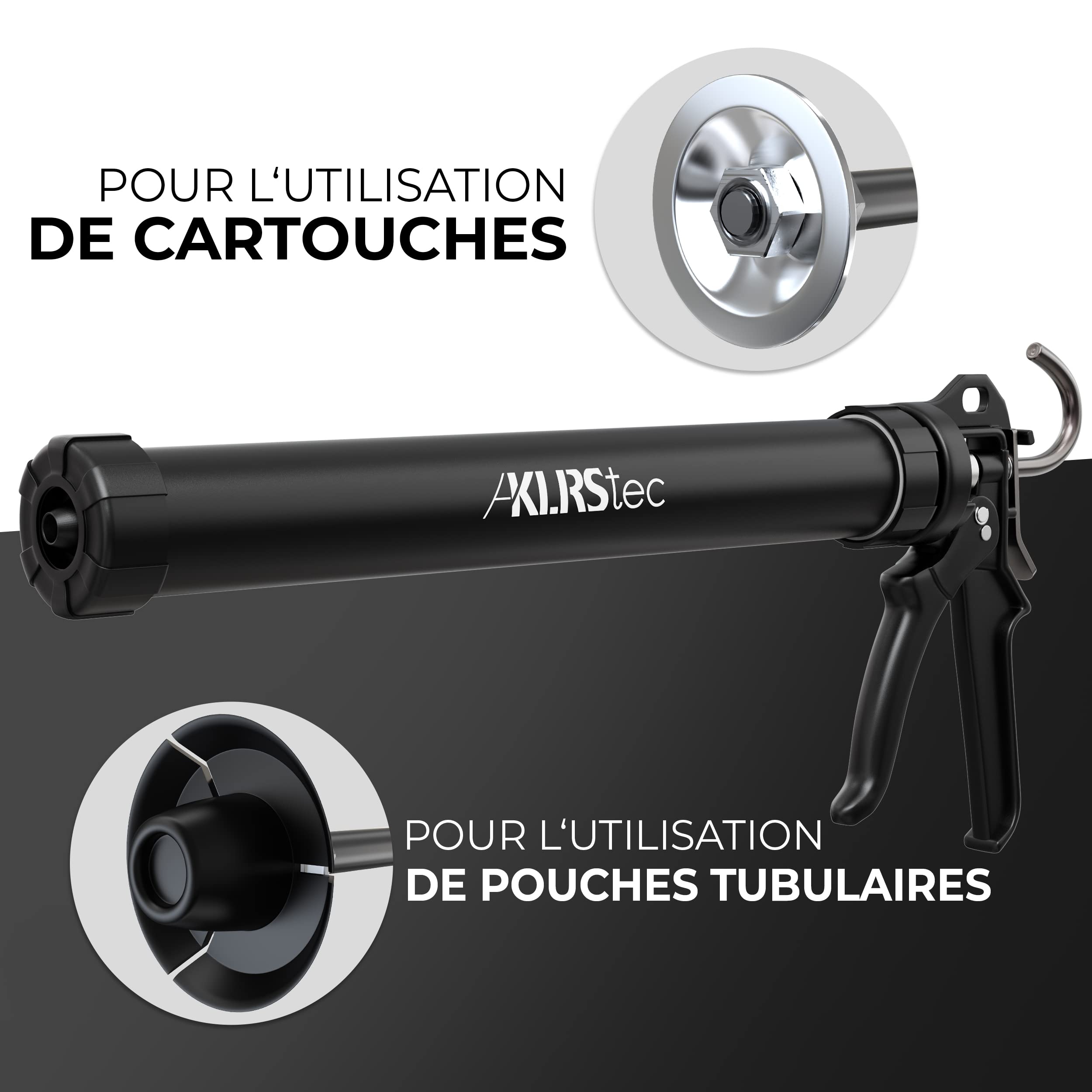 KLRStec PRO XL Presse-cartouche métallique 600ml - Pistolet à cartouche fermé professionnel 4K pour toutes les cartouches de mastic et de colle courantes de 310-600ml