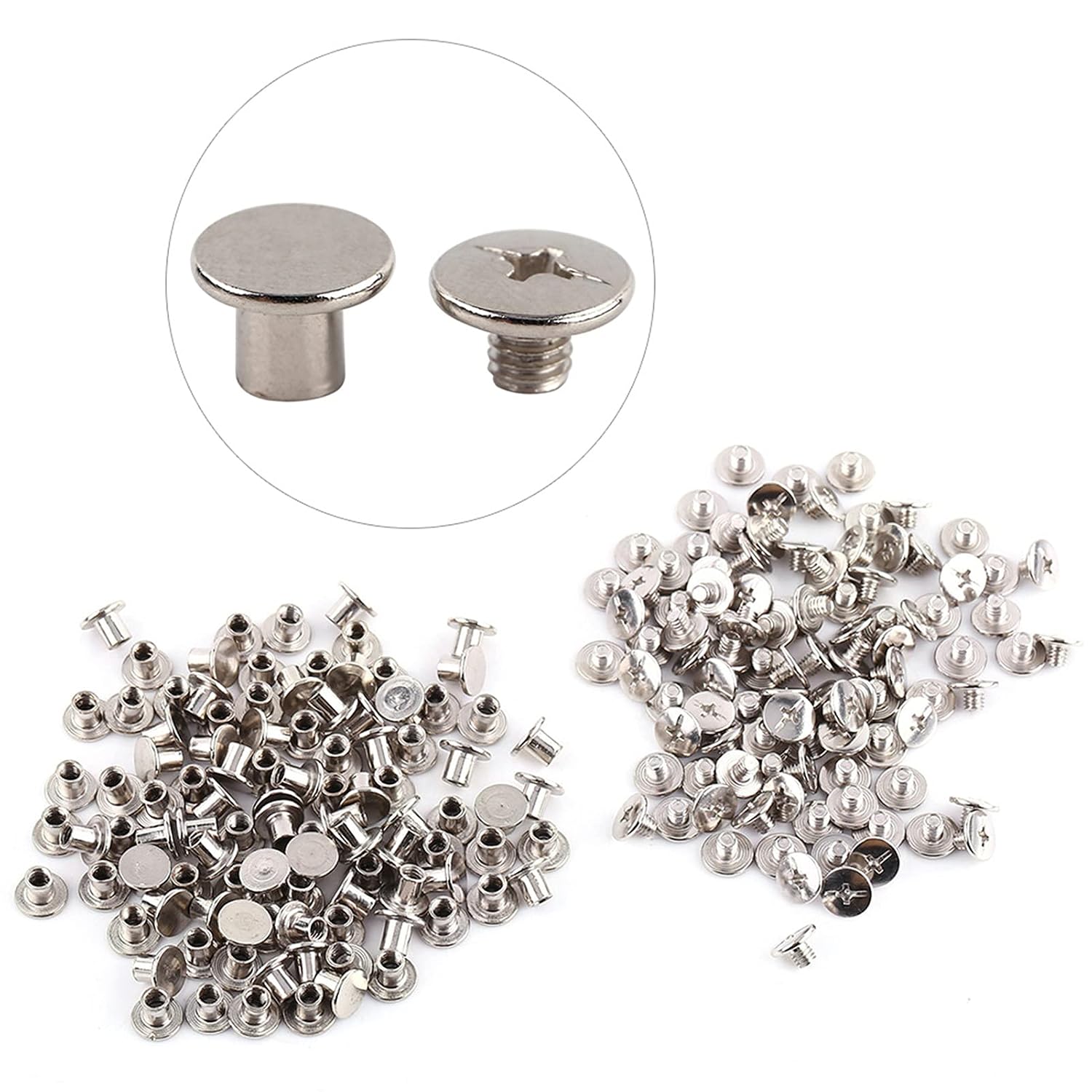 Rivet Screws, 100PCS Binding Screws + 100PCS Screw Set Rivet Screw Chicago Binding Screw Phillips Head Rivets for Photo Album Leather Working