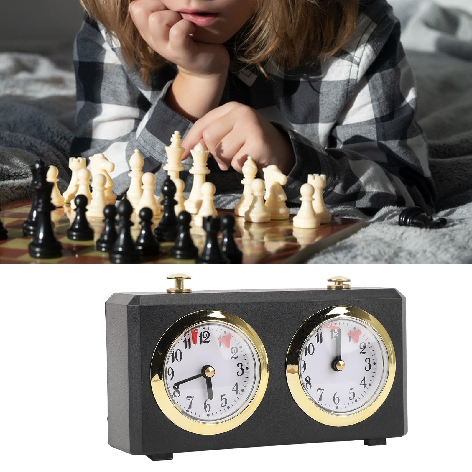 Horloge d'échecs analogique, mécanisme Multifonctionnel à remontage Professionnel, Portable, Grands Cadrans faciles à Lire, compétitions d'échecs Chinoises, minuterie (Black)