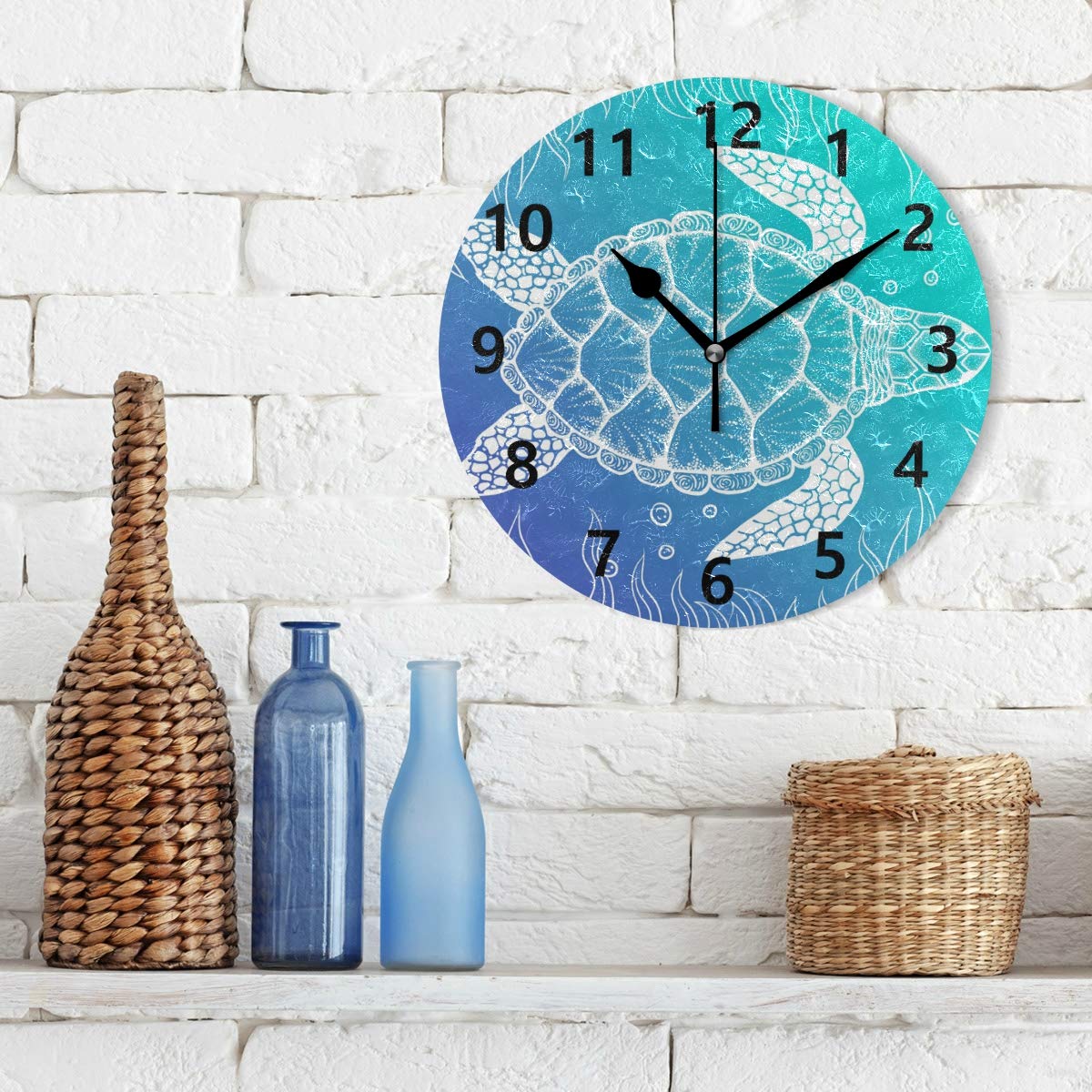 Orologio da parete decorativo silenzioso senza ticchettio astratto oceano rotondo moderno in legno per camera da letto, soggiorno, casa, ufficio, scuola, decorazione da parete, 30 x 30 cm