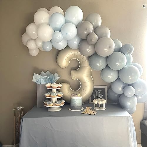 Miniatura 8 de Togvu - Kit de arco de guirnalda de globos de color azul polvoriento y gris, 112 globos retro de color azul pastel pizarra, gris pálido y blanco,