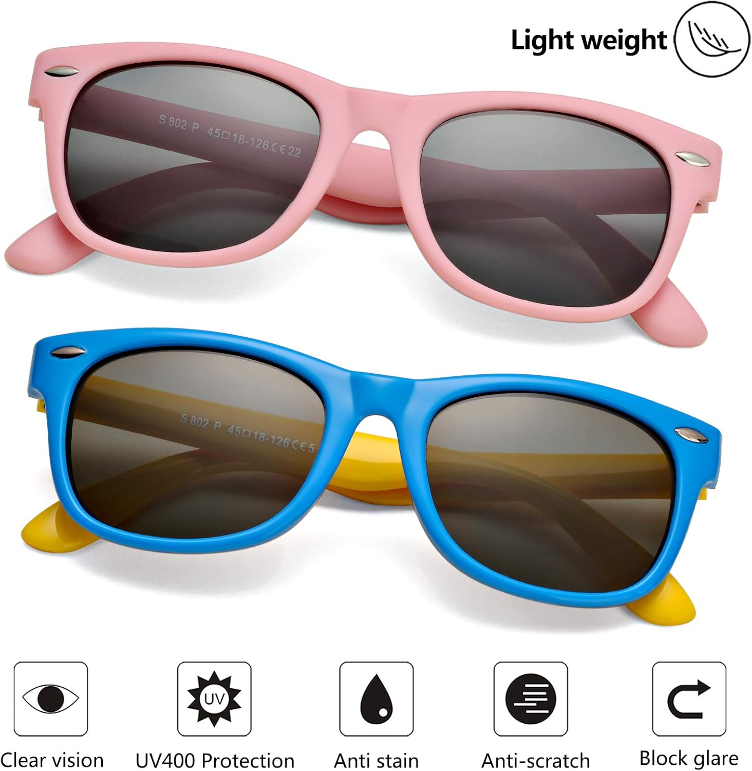 SeeBand Kids Polarized Sunglasses TPEE Rubber Flexible Frame for Age 3-10 (Baby Pink,Blue Yellow) : Clothing, Shoes & Jewelry