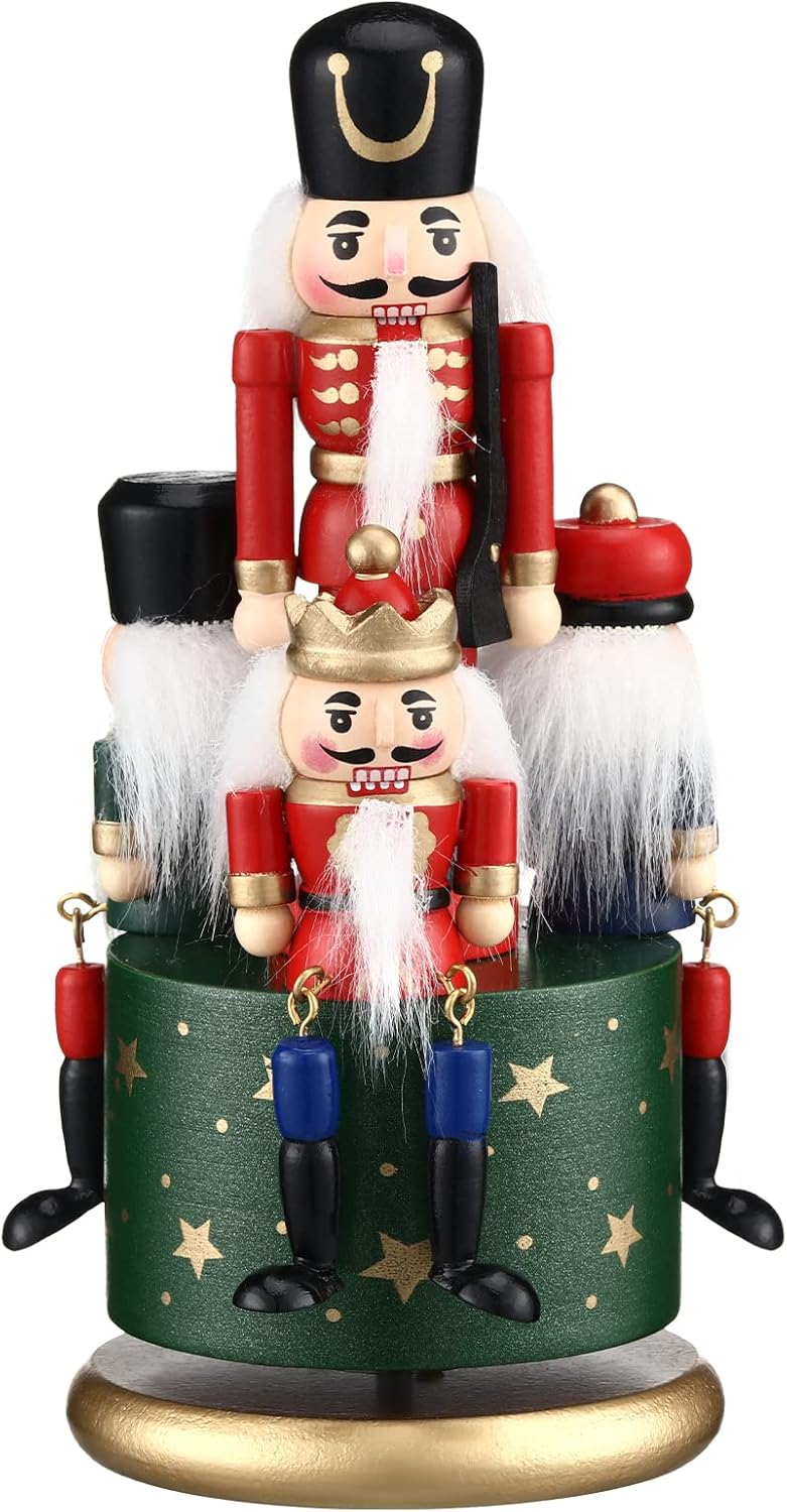 Nutcracker Music Box Wooden Nutcracker Soldier Toy Handmade Nutcracker Figures Christmas Nutcrackers Soldiers Wind up Musical Box Clockwork Christmas Music Box for Gift Home Decor (Vintage Style)