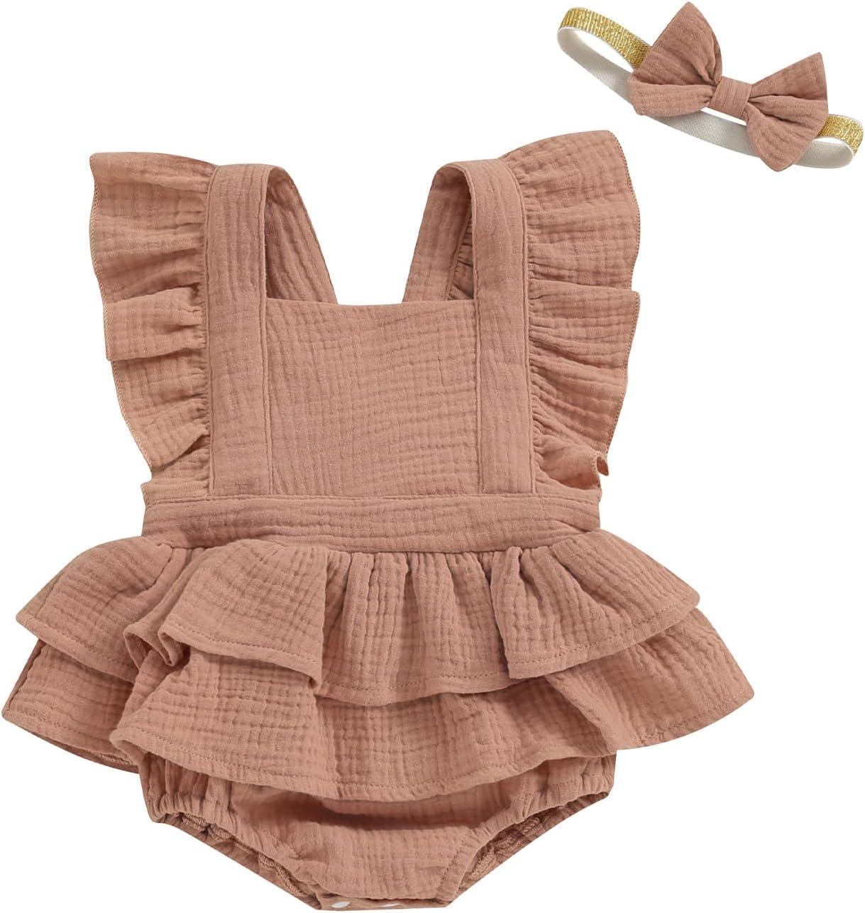 MERSARIPHY Newborn Baby Girl Summer Outfit Linen Ruffle Bubble Romper Dress One Piece Bodysuit Jumpsuit Infant Summer Clothes