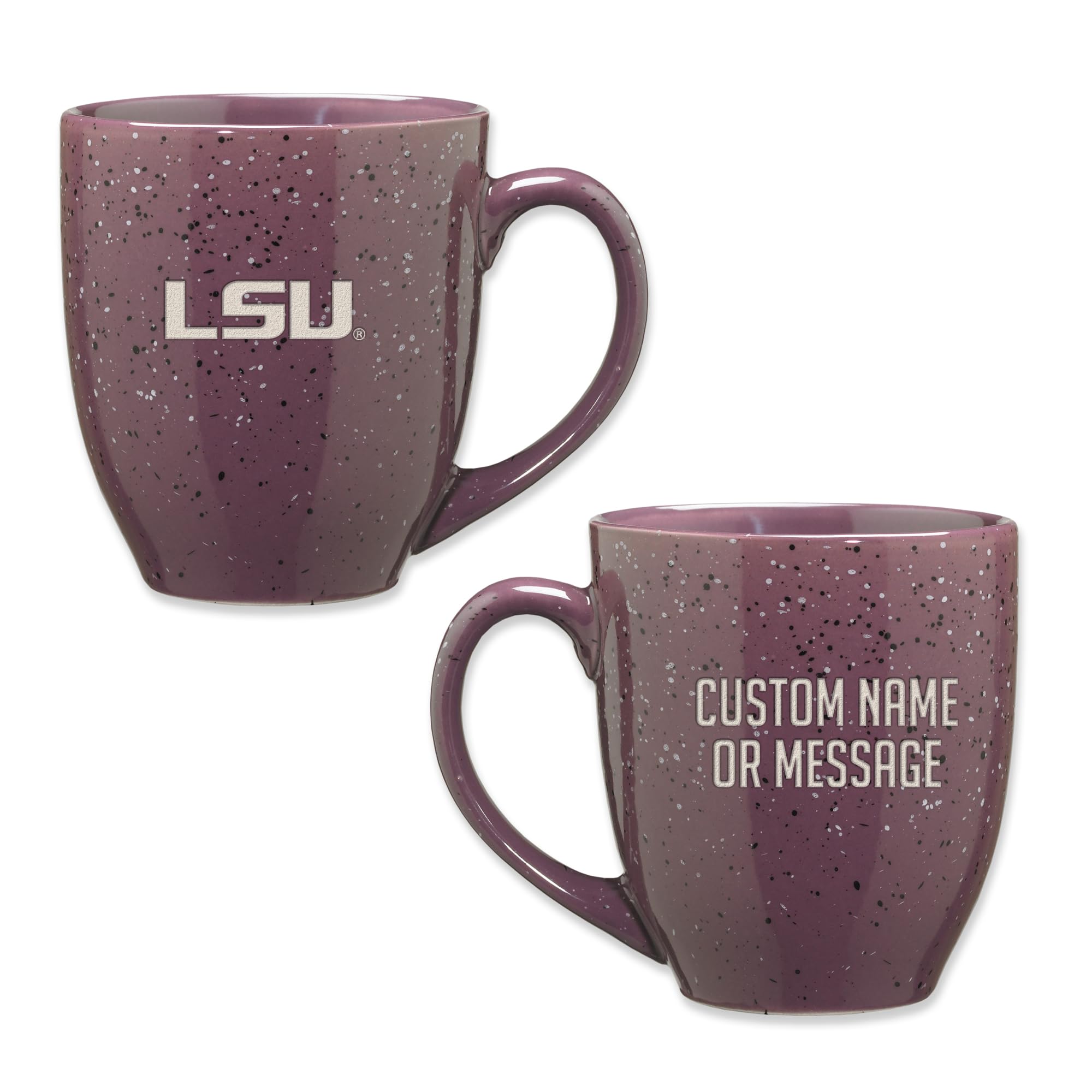 Rico Industries NCAA LSU Tigers Purple Personalized 16 oz Team Color Laser Engraved Speckled Ceramic Coffee Mug