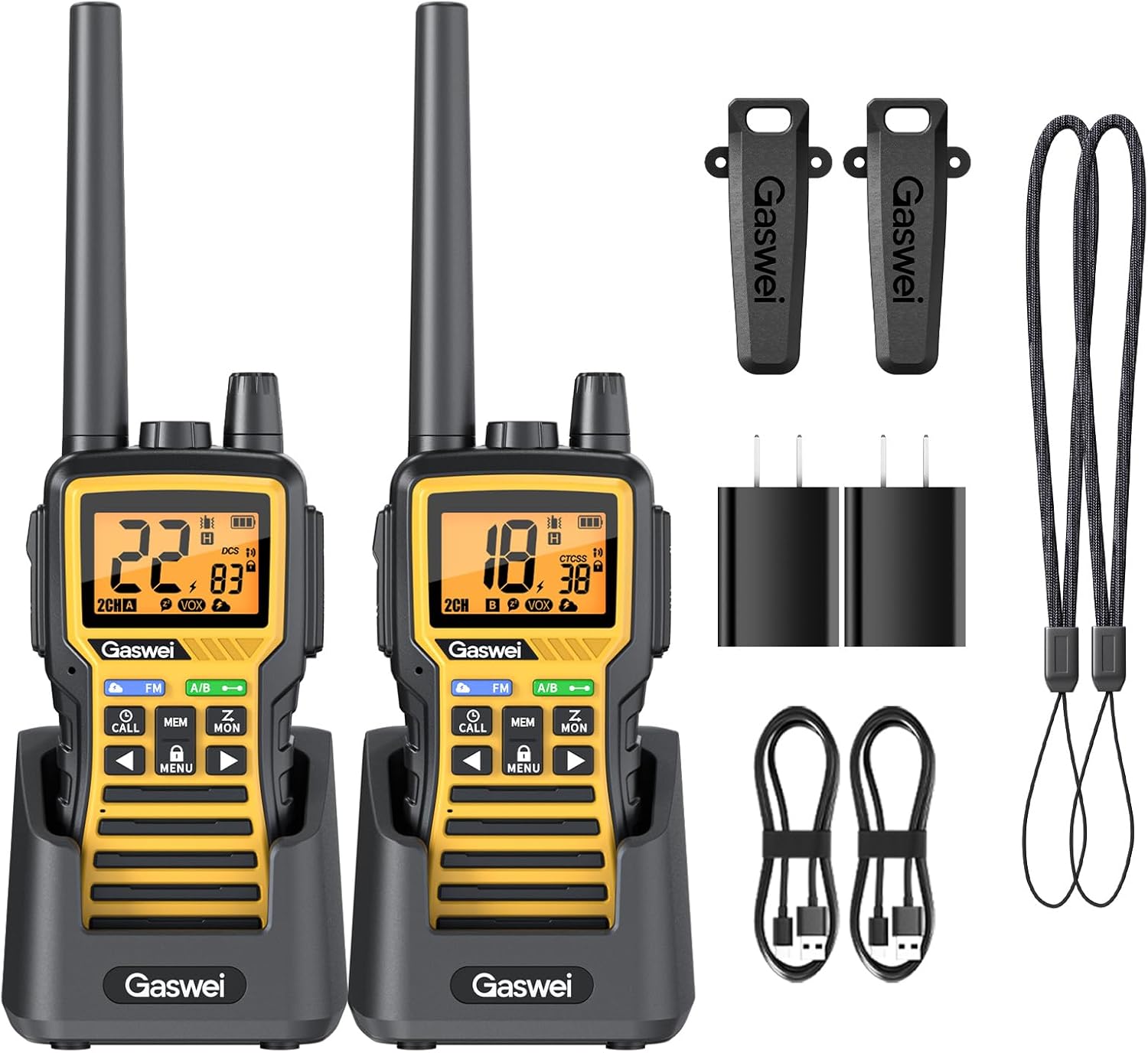 Gaswei GU1 Long Range Walkie Talkies for Adult,FRS Walkie Talkie with NOAA Weather Alert&Flashlight,60 Channels,VOX, FM Radio,for Job Site,Construction,Hiking,Camping​​