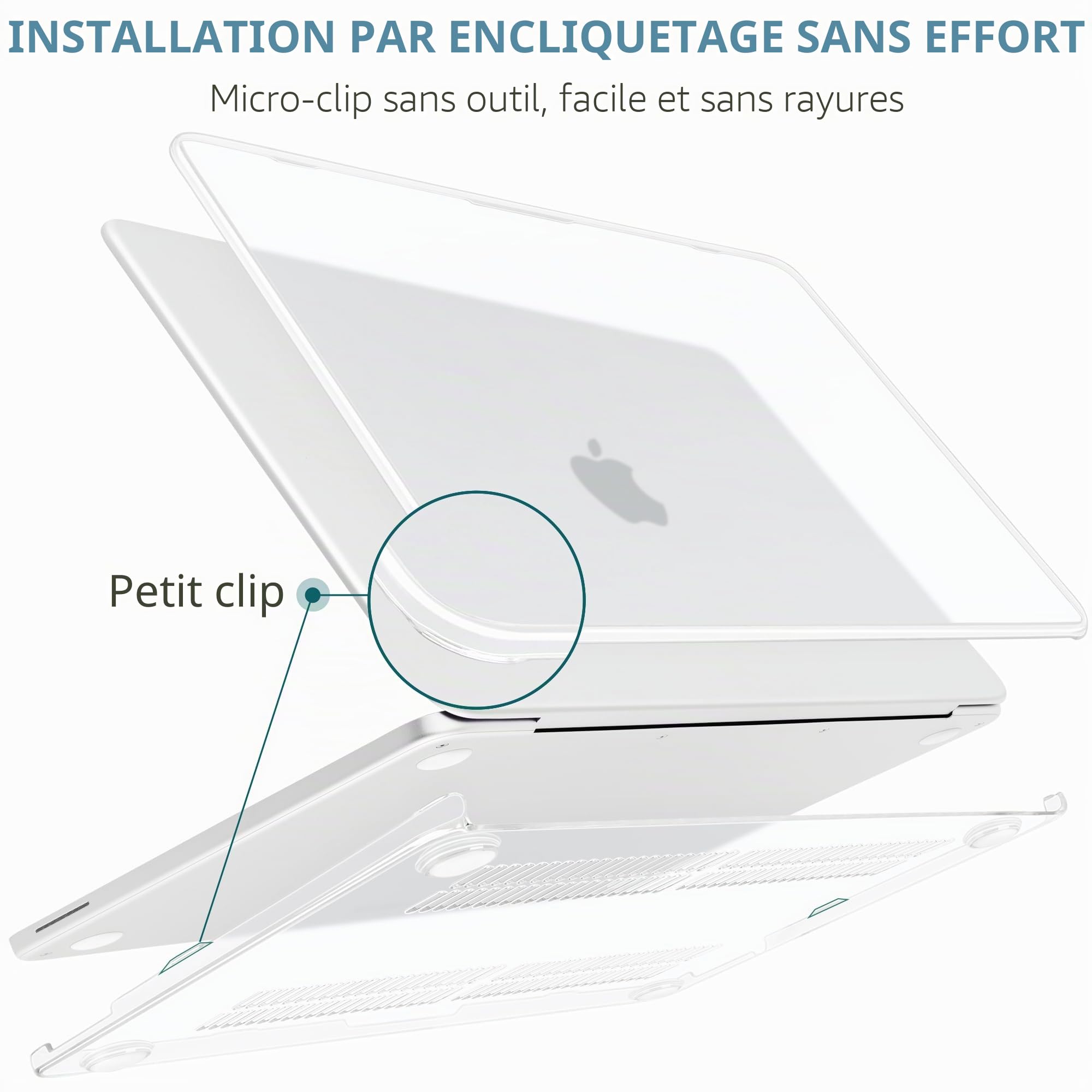 Batianda Coque transparente 4 en 1 pour MacBook Neo 13" version 2026, modèle A3404, coque rigide ultra fine haute transparence avec protection pour clavier, protecteur d'écran, adaptateur USB-C