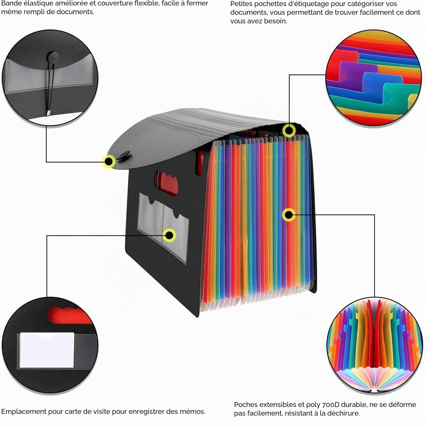 organiseur de documents A4 extensible avec 24 pochettes et intercalaires colorés – trieur avec couvercle pour bureau, école et maison