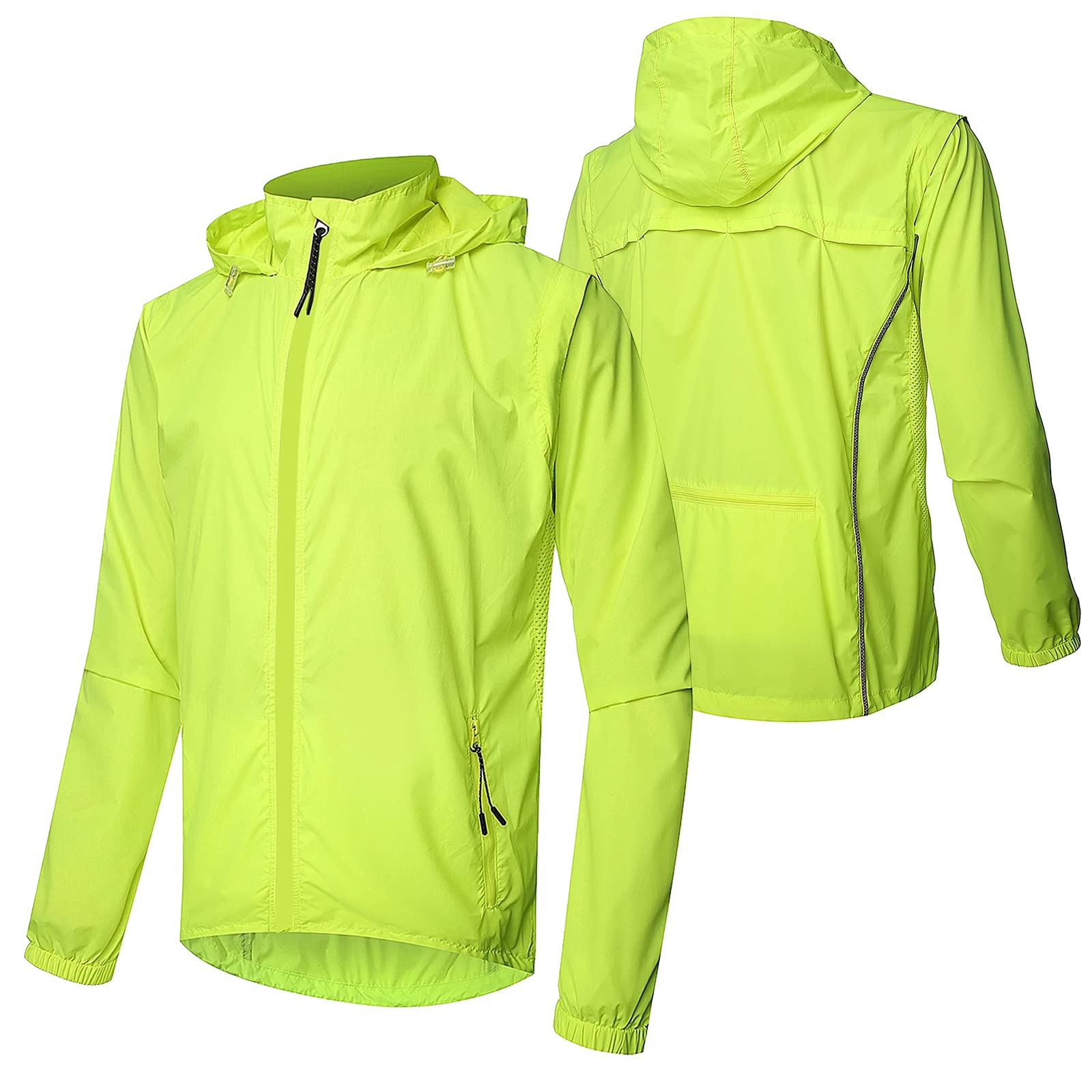 Langarm Fahrradjacke Herren,Sommer Wasserdicht Atmungsaktiv Fahrrad Klamotten,Winddichte Schnell Trocknen Regenjacke Laufjacke,für Radfahren Wandern Bergsteigen,Fluo