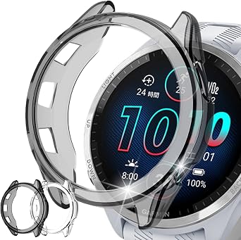 2 Pack Miimall Compatible for Garmin Forerunner 965 Case, Scratch-Resistance TPU Military Protection Translucent Cover Case for Garmin Forerunner 965/ Garmin 965 Clear+Black