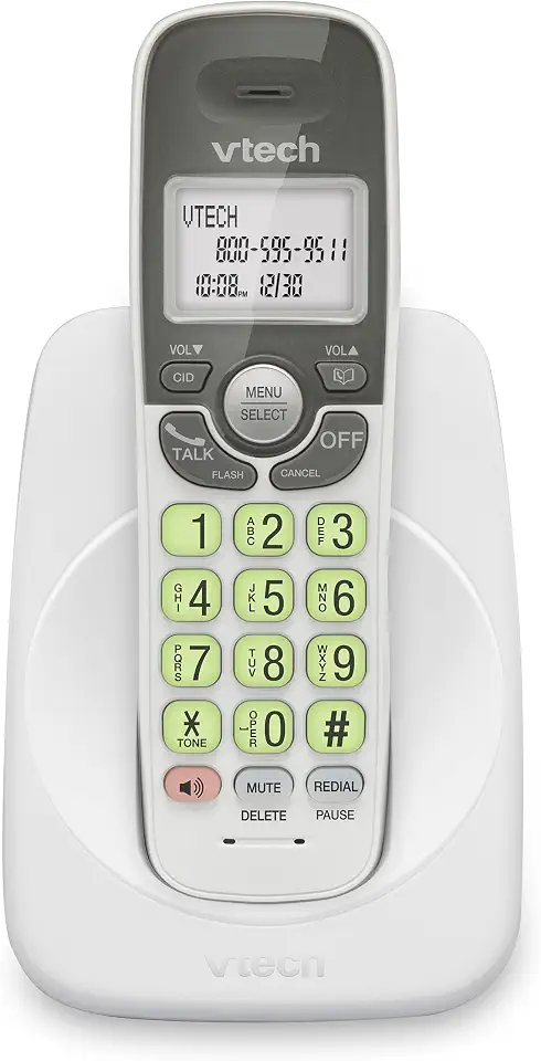 في تيك [جديد] جوال VG131 DECT 6.0 لاسلكي - اتصال بلوتوث، شاشة زرقاء بيضاء، ازرار كبيرة، مكبر صوت مزدوج كامل، معرف المتصل، سهل التركيب على الحائط، نطاق 1000 قدم (ابيض/رمادي)