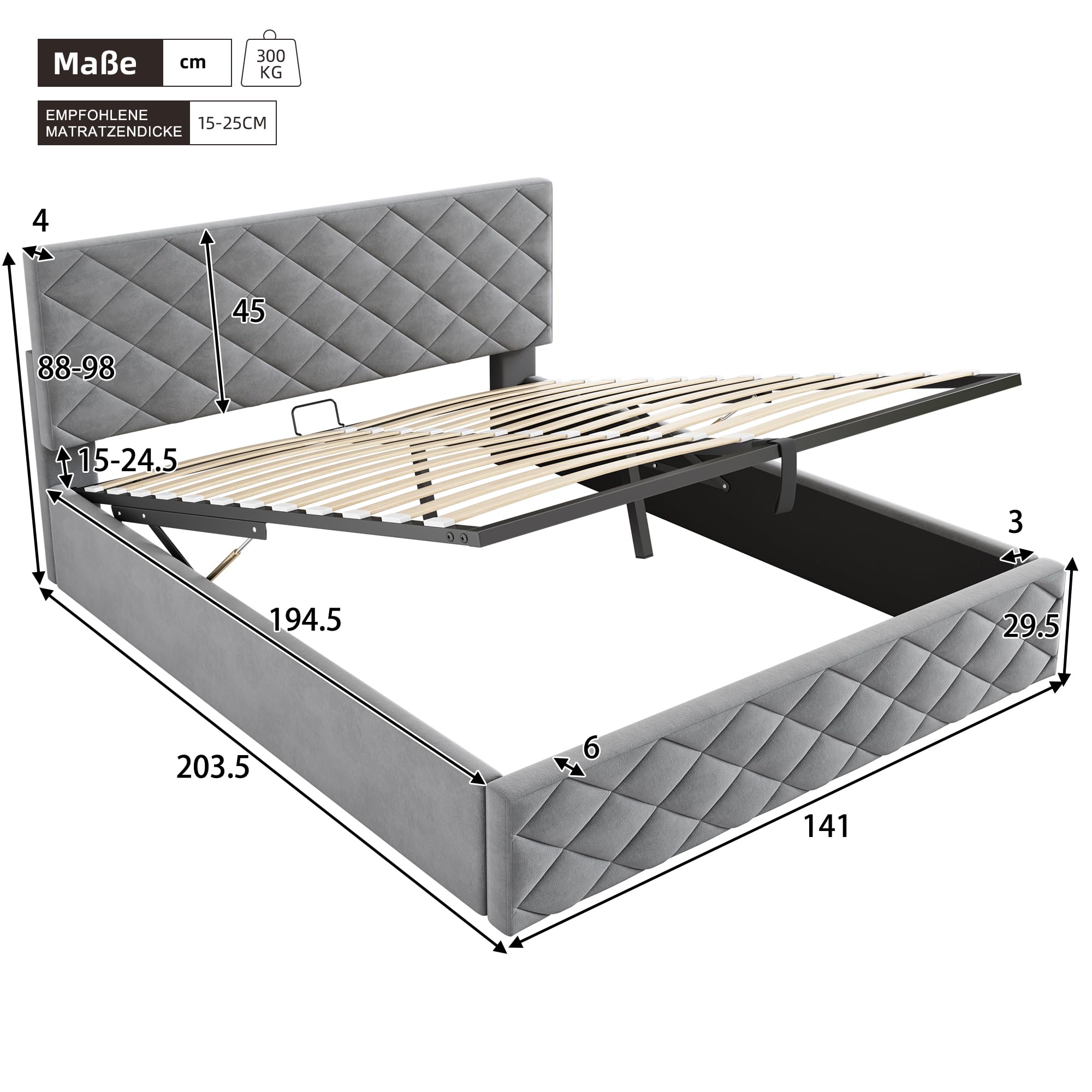 Łóżko 140x200 cm z hydraulicznym otworem i schowkiem na dole szare aksamitne łóżko podwójne ze wzmocnioną podstawą do głównej sypialni i mieszkania