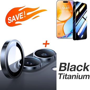UltraGlass for iPhone 16 Privacy Screen Protector+ Camera Protector Black Titanium