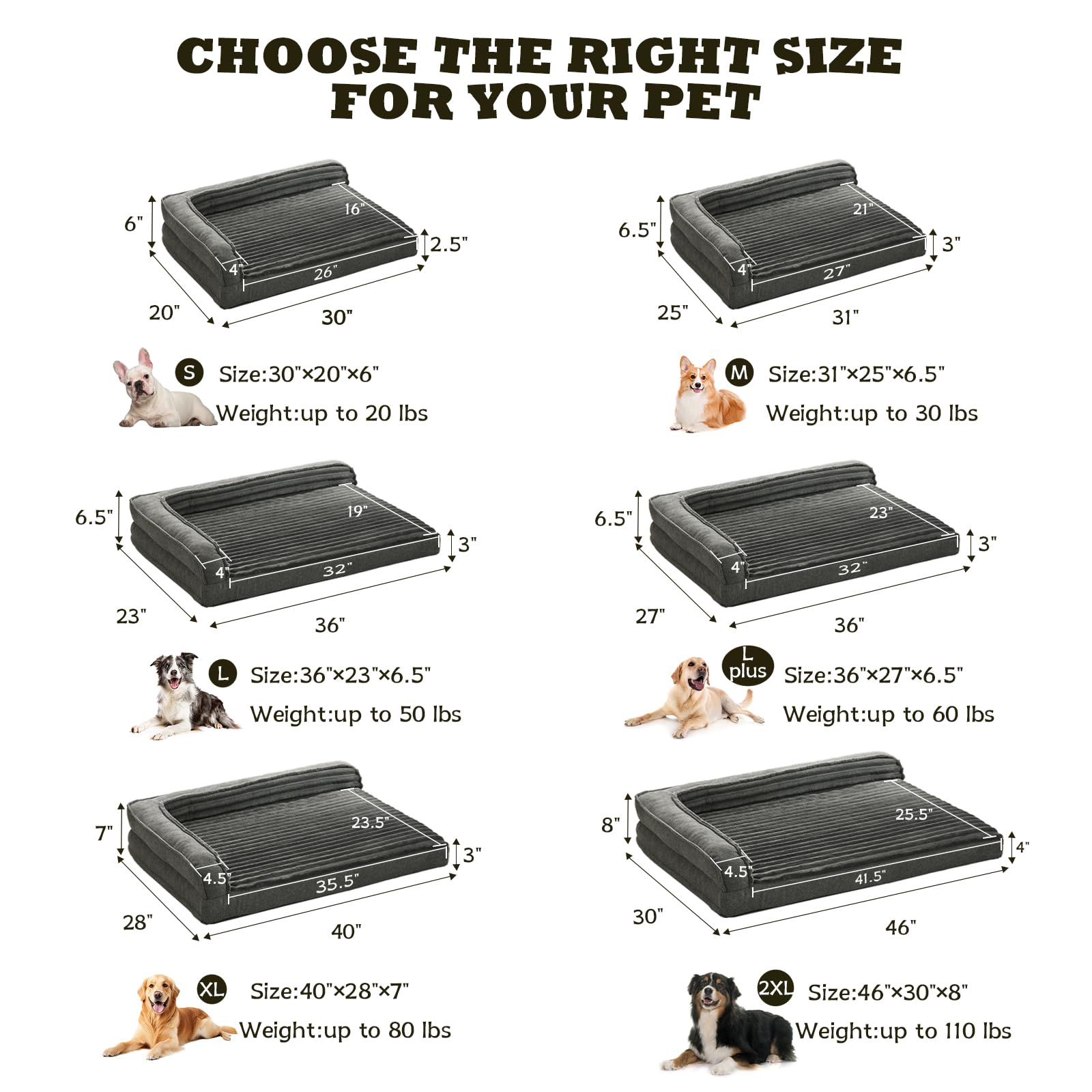 WINDRACING Orthopedic Dog Beds for Extra Large, XXLarge Dogs, Waterproof Egg Foam Dog Sofa Bed with L Bolster Sides, Washable Pet Bed with Removable Cover & Non-Slip Bottom, 46 x 30 inch, Gray - image 5