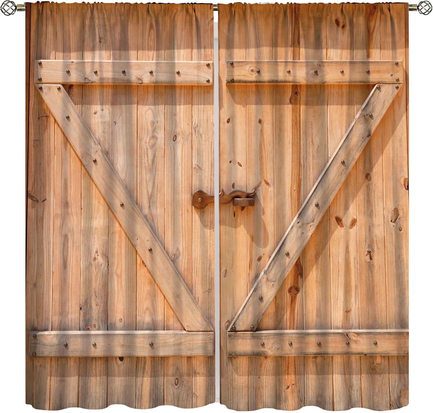 Rideau occultant thermiques haut de gamme motif porte de grange en bois vintage 3D chic
