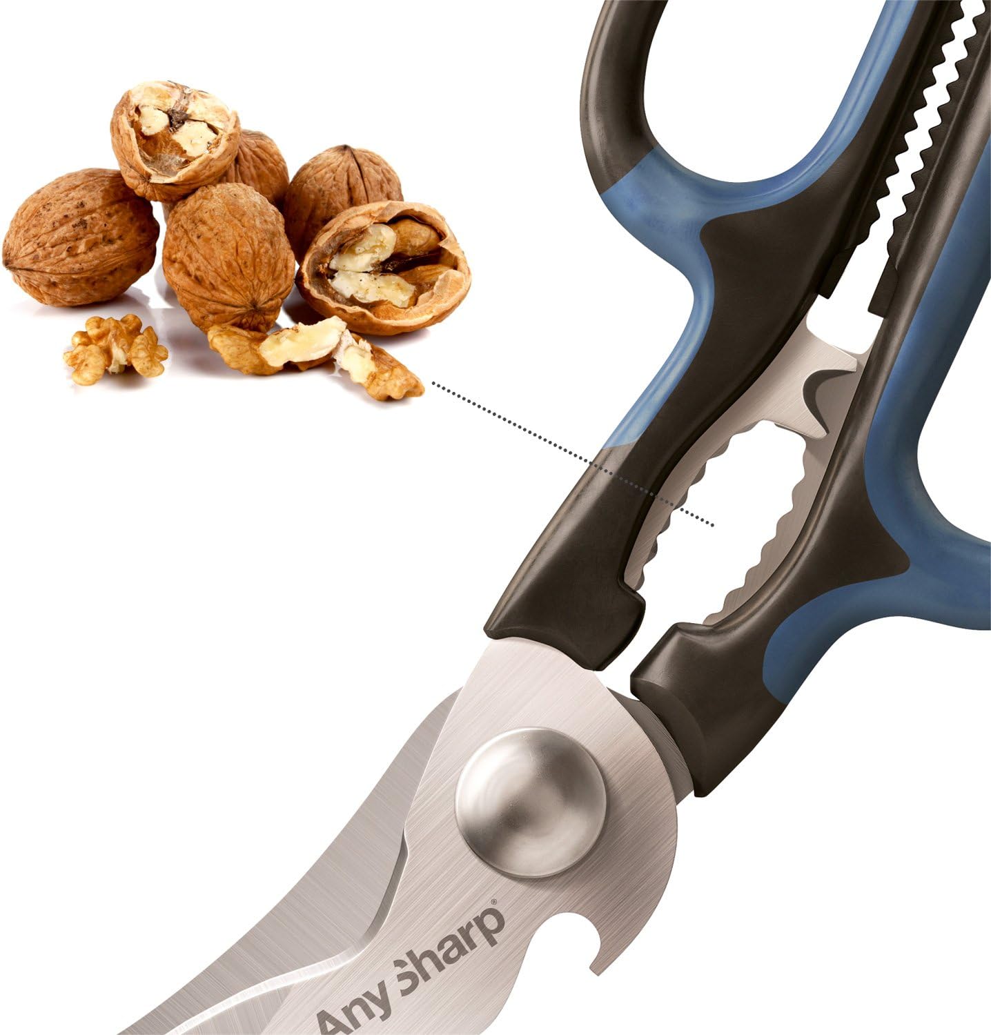 AnySharp Multi-Tool Scissors, Hardened Steel Blades for Tough Materials, Ideal for Both Left and Right Handed Users, Comfort Grip, Dishwasher Safe, Black, One Size