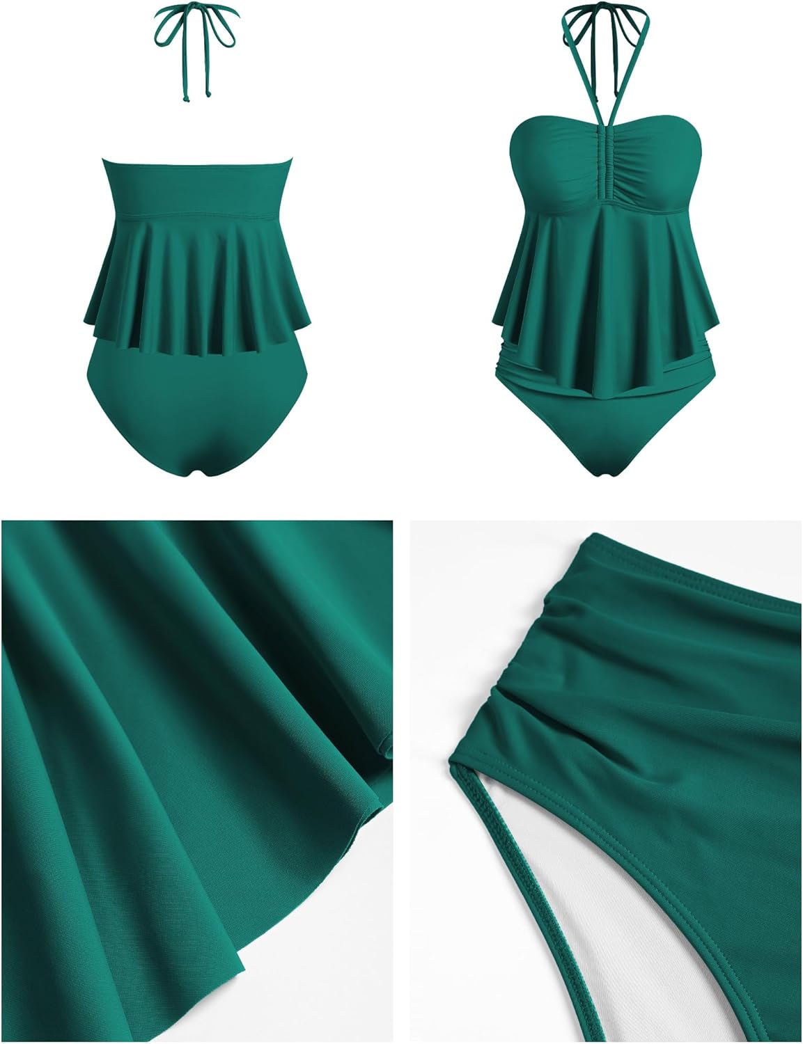 ZAFUL Womens 2025 Two Piece Bathing Suits Halter Bandeau Self-Tied Tankini Set Swim Top with Bottom Tummy Control Swimsuit - Image 5