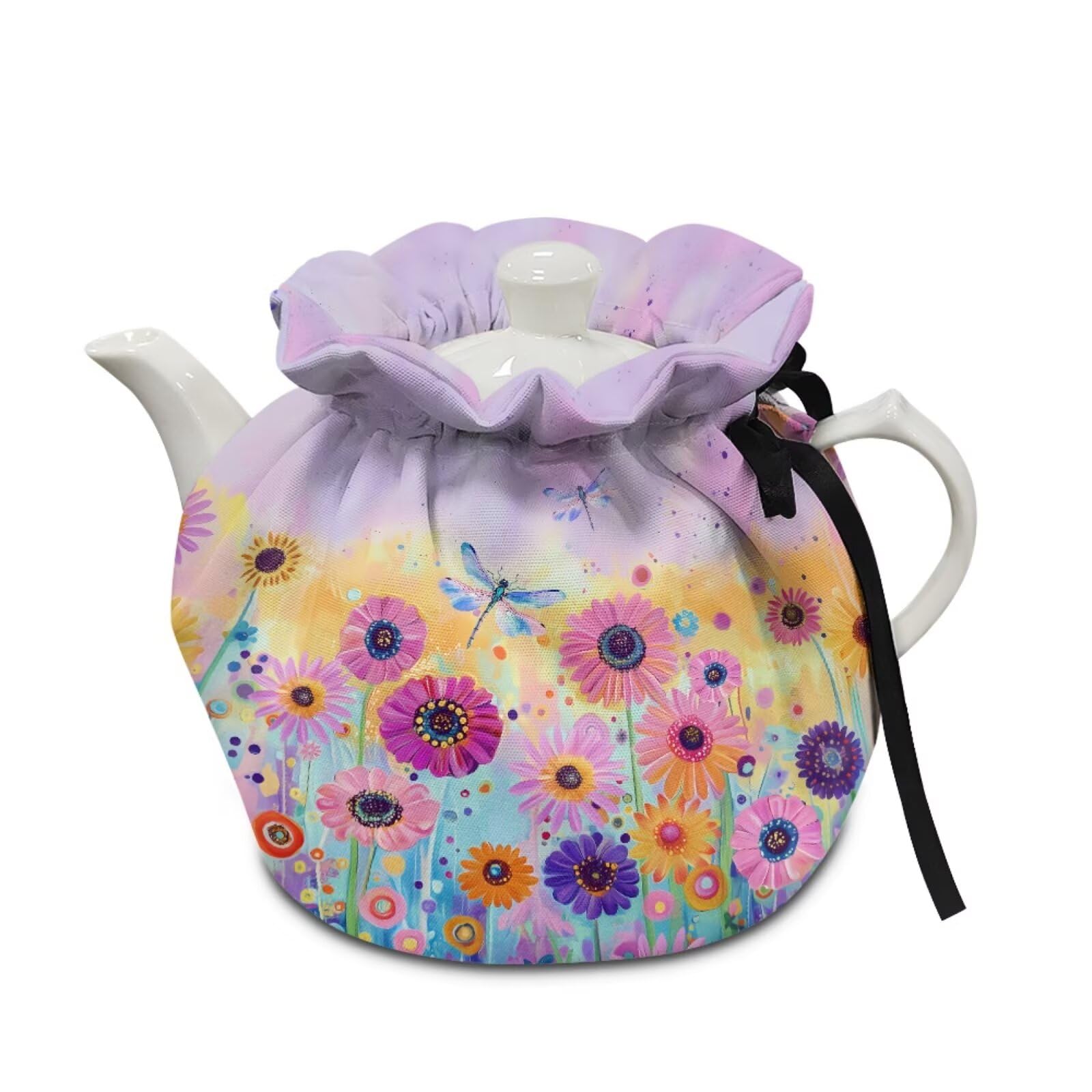 Flower Dragonfly Print Tea Cosy Kitchen Home Decorative Tea Pots Cozy Insulation Keep Breakfast Warmer Insulated Teapot Cover Keep Teapot Warm, Purple