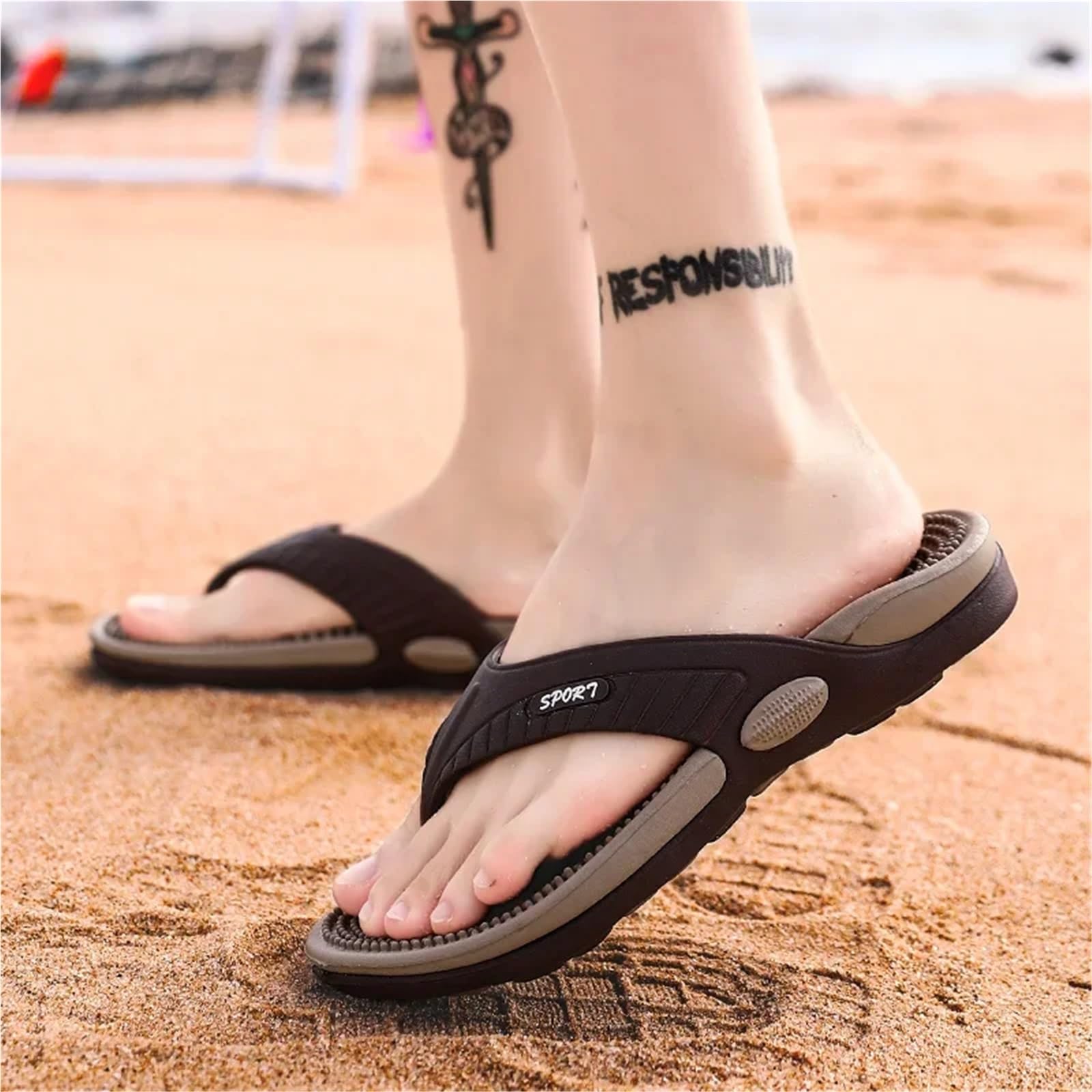 Männer Massage Flip Flops EVA Hausschuhe Sommer Atmungsaktive Strandschuhe Sandalen Plus Große Größe Slipper(Red,42)