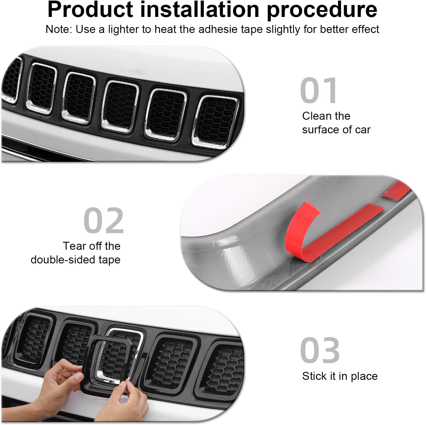 CheroCar Grille Inserts ABS Front Grill Cover Guard Exterior Accessories for Jeep Compass 2017-2020,Black