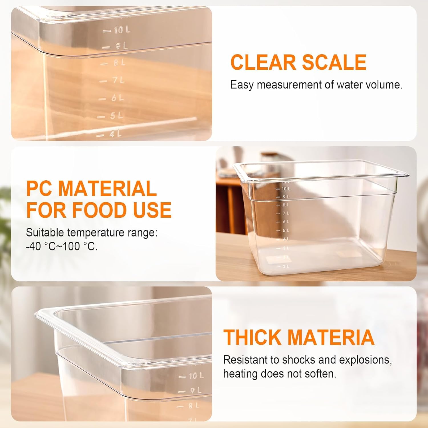 Sous Vide Container with Lid 11 Liter/12 Quarts for Virtually All Immersion Circulators Cookers Crystal Clear Transparent Polycarbonate Accessories Kit (12 Quats with Lid)