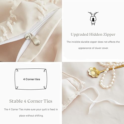 Miniatura 6 de Nayoroom Juego de funda de edredón bohemia, tamaño Queen, color beige, con textura de cheurón, juego de ropa de cama de 3 piezas de microfibra