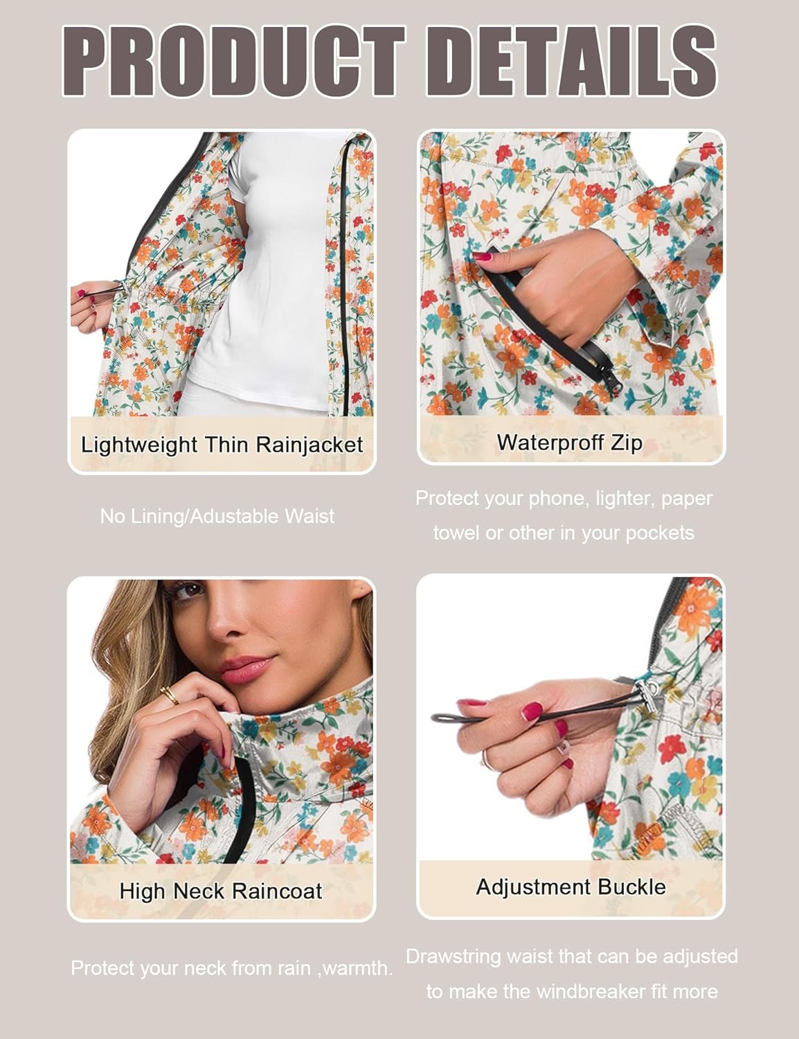 Avoogue Women's Long Raincoat with Hood Outdoor Lightweight Windbreaker Rain Jacket Waterproof - Image 4