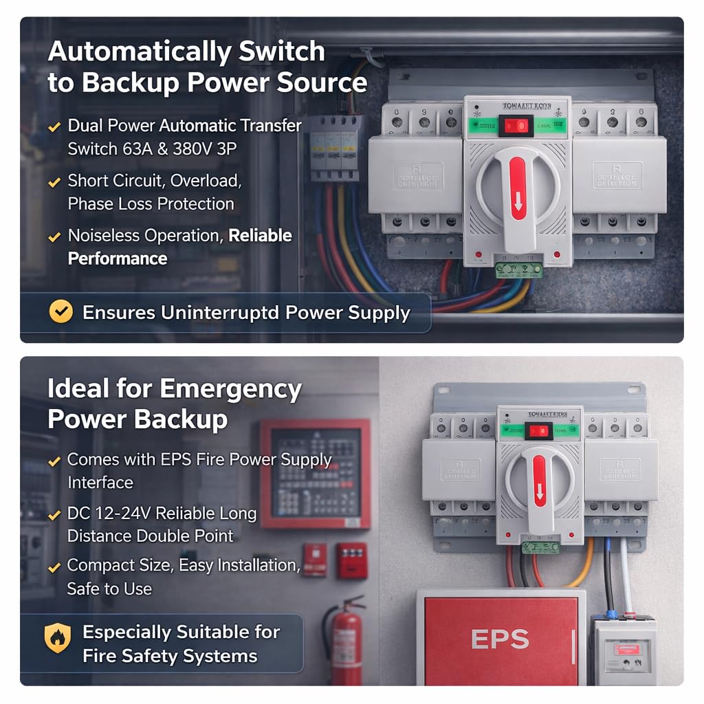 Switch, 220V 63A 3P Automatic Transfer Switch Mini Intelligent Dual Power Circuit Breaker, Transfer Switches