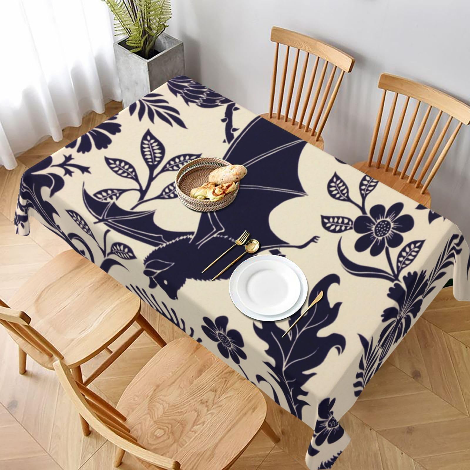 BNVSADC Bat Print Printed Rectangle Tablecloth 228x152 CM, Water Resistant Polyester Table Cloth Decorative Fabric Table Covers for Kitchen Dining Table Parties Camping