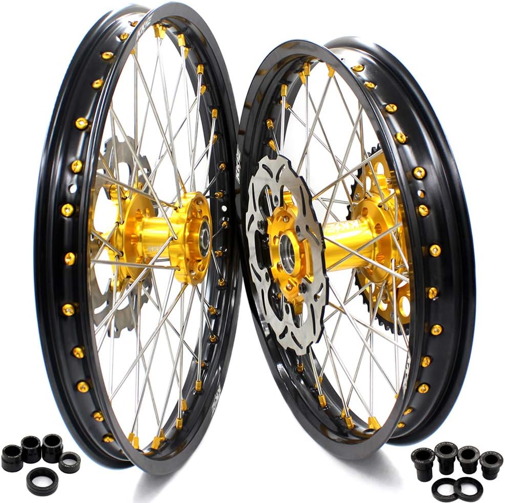 KKE 21-19 Complete MX Wheels Set for SUZUKI RM125 2001-2007 RM250 2001-2008 Gold Nipple Off Road Motorcycle