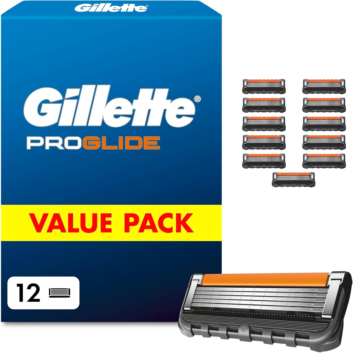 🔥 STARKER PREIS (-34%) Gillette Proglide Rasierklingen Herren, 12 Original Ersatzklingen, Schwarz