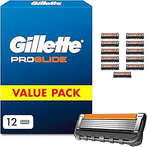 Gillette Proglide Rasierklingen Herren, 12 Original Ersatzklingen — 2X Gleitstreifen vor und nach Den Klingen und Everglide Gleitstreifen für Unglaubliche Gründlichkeit und Komfort