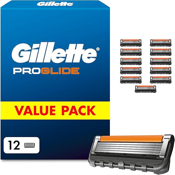 Gillette Proglide Rasierklingen Herren, 12 Original Ersatzklingen — 2X Gleitstreifen vor und nach Den Klingen und Everglide Gleitstreifen für Unglaubliche Gründlichkeit und Komfort