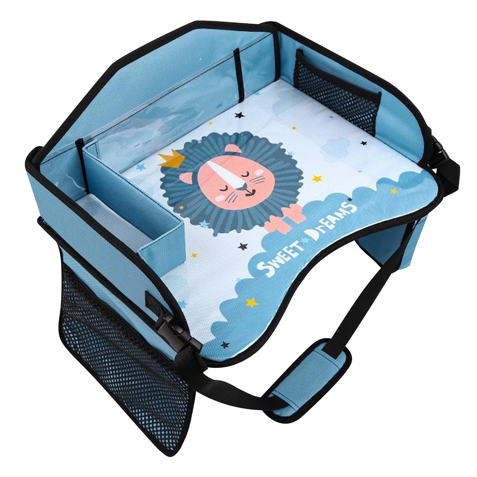 Vassoio per seggiolino auto per bambini, da viaggio, pieghevole, per auto, per bambini, impermeabile, per bambini, vassoio da viaggio, multifunzione, portatile, 43,5 x 33 x 16 cm, colore: blu