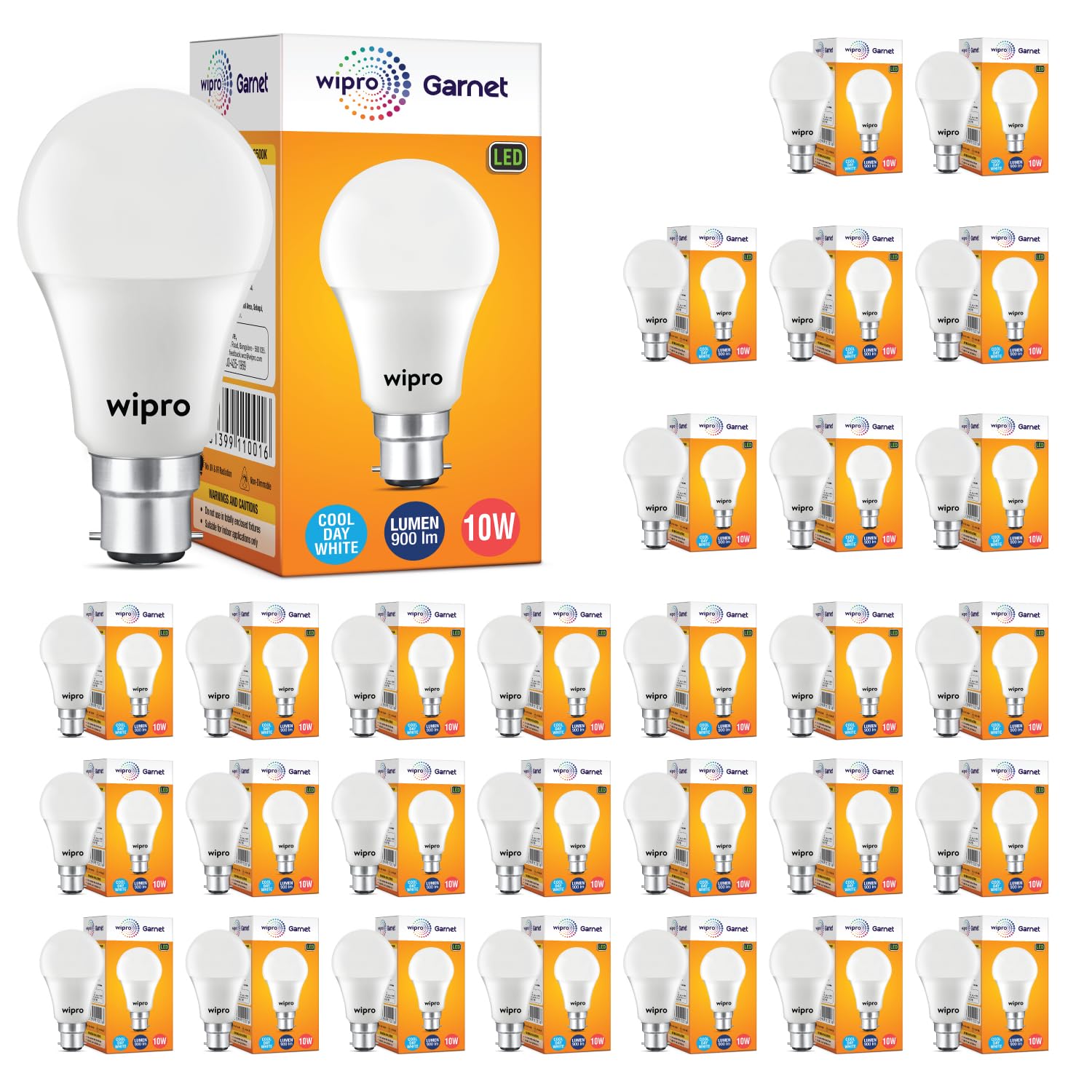 wipro Garnet 10w Led bulb Coolwhite (6500k), Pack 0f 30