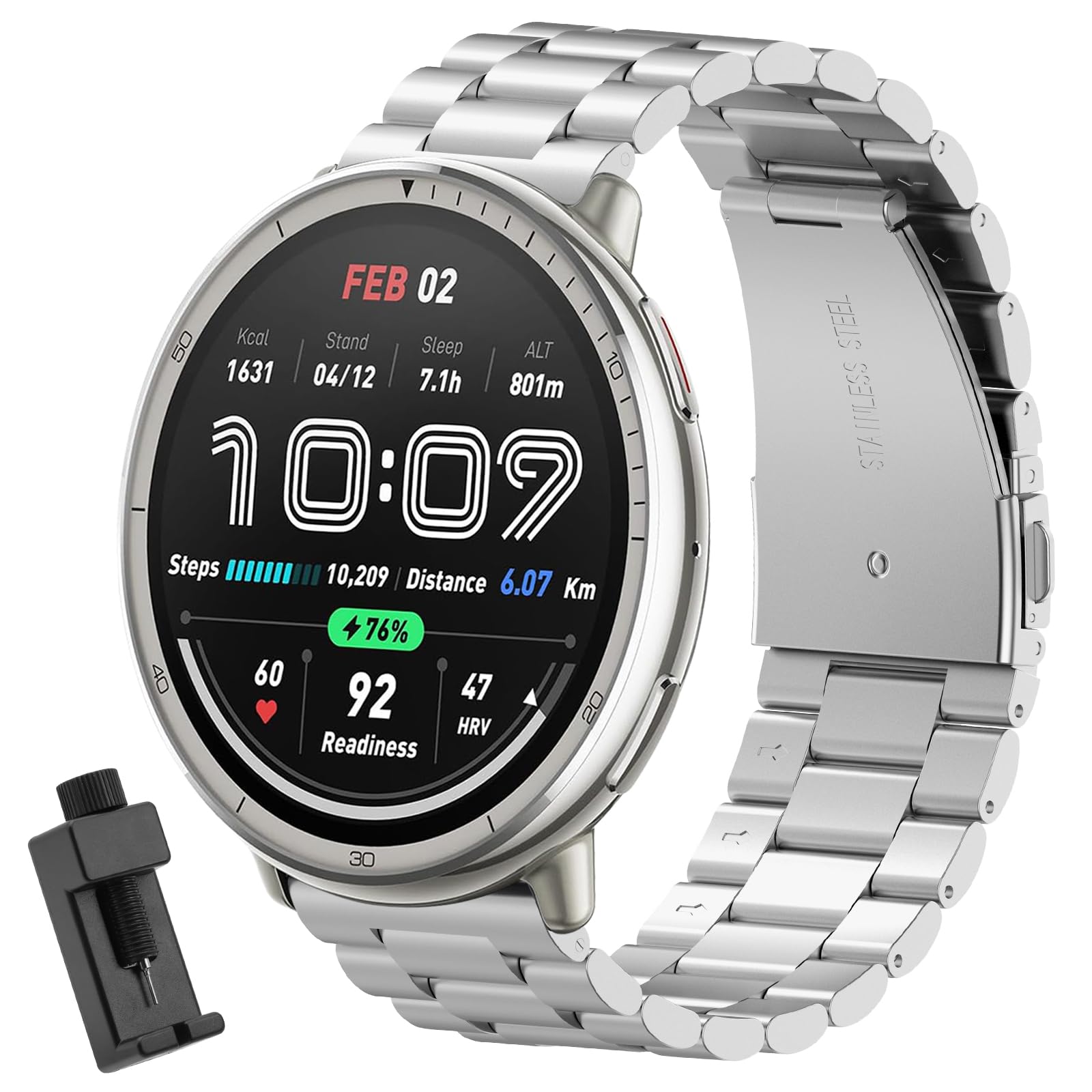 Correa Compatible con Amazfit Active 2/Active/Active 3 Premium/GTS/GTS 2/Garmin Vivoactive 5, 20mm Metal Pulsera de Repuesto de Acero Inoxidable para Amazfit Active 2.(No host)