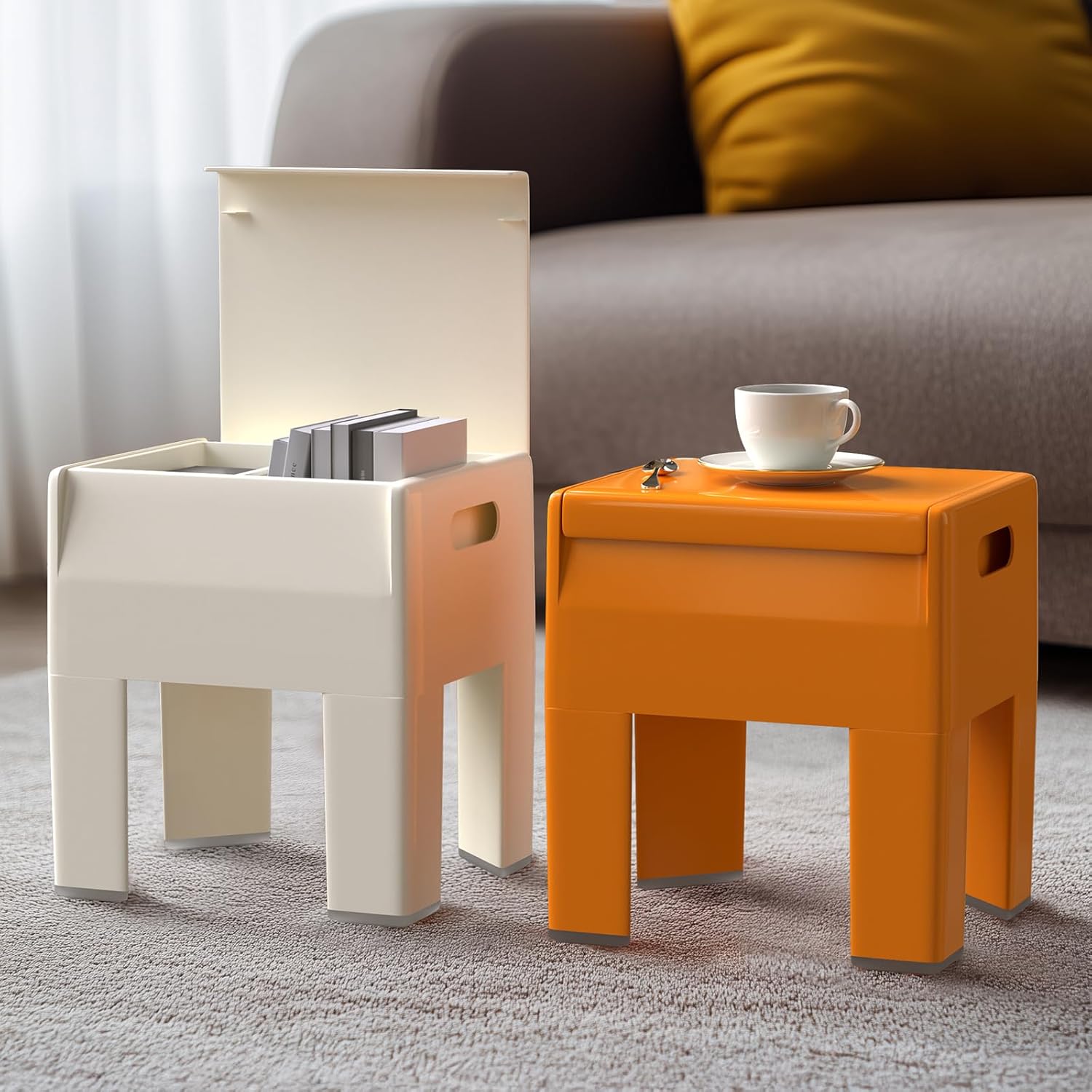 HOTEAGLE Modern Nightstand - Multifunctional Plastic Bedside Table with Storage Space, Side Table Easy Assembly for Bedroom, Dorm and Small Areas (14.2" D x 11.8" W x 15.78" H, Orange)