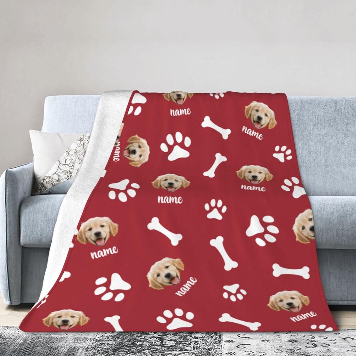 Personalized Dog Face Blanket Throws with Photos, Custom Pet Face Blanket, Dog Gifts for Pet Lovers, Customized Puppy Blanket for Adult Kid Birthday Christmas Fathers Mothers Valentines Gift - Image 3