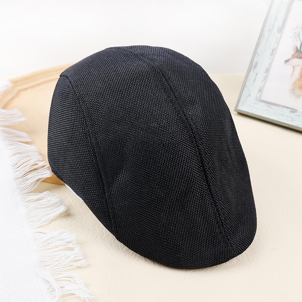Boina de linho de algodão britânico, boné de bico de pato, casual, para uso ao ar livre, chapéu de boina com ponta plana, Preto, Tamanho Único Boina de linho de algodão britânico, boné de bico de pato, casual, para uso ao ar livre, chapéu de boina com ponta plana, Preto, Tamanho Único