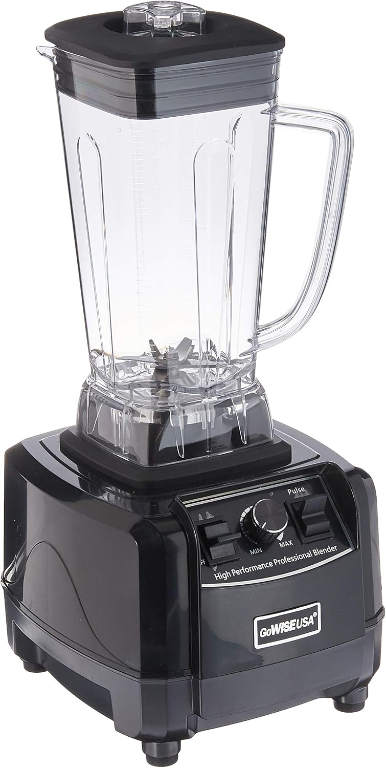 GoWISE USA GW22503 High-Performance 2 Horse Power Professional 67-Ounce Pitcher and Tamper + 20 Blender Recipe Book, 1450W Streamline, BLACK