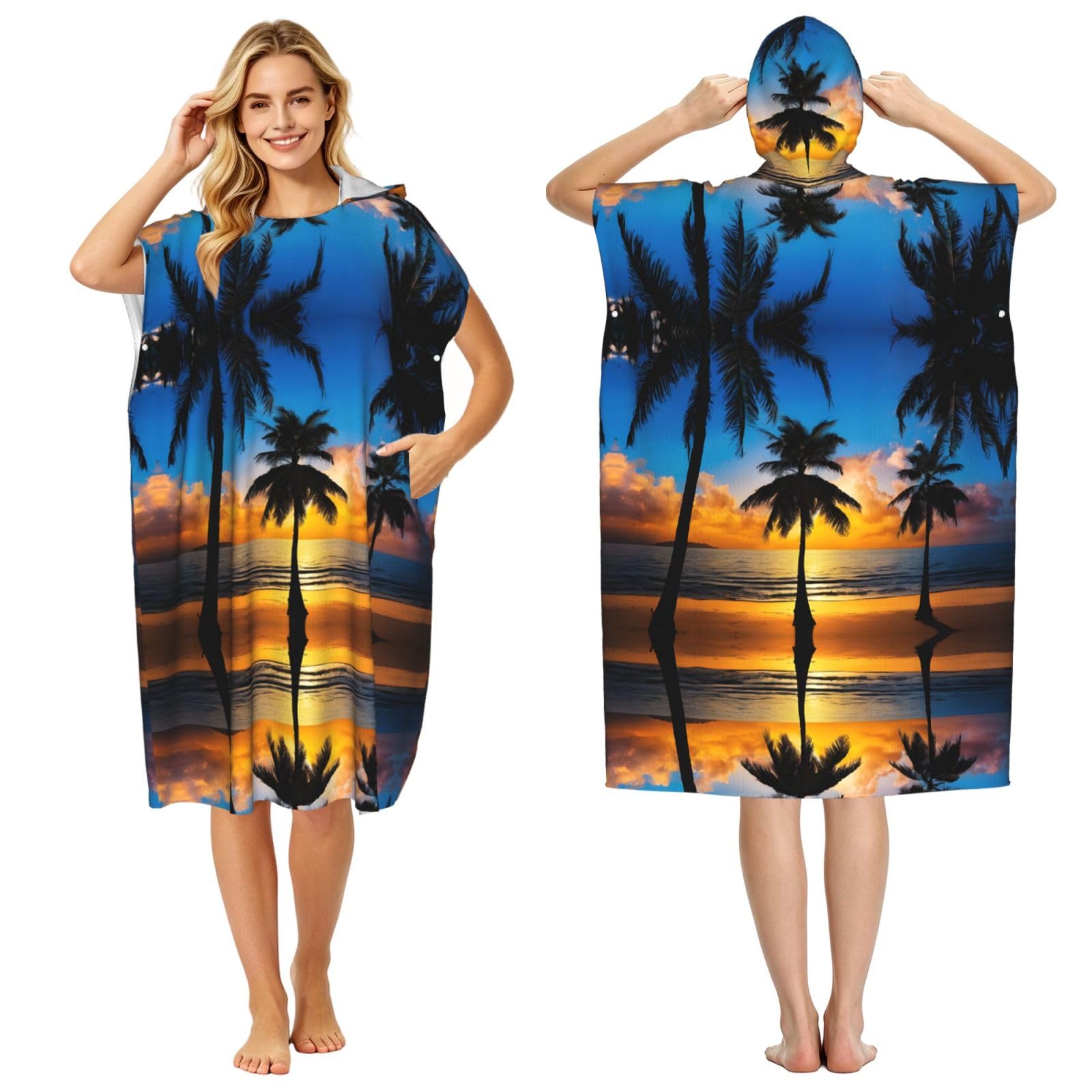 Poncho à capuche séchage rapide et poids léger peignoir plage hawaïen