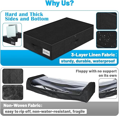 Miniatura 3 de Contenedores de almacenamiento para debajo de la cama, 2 unidades, organizador de almacenamiento de ropa plegable de perfil bajo con tela ultra