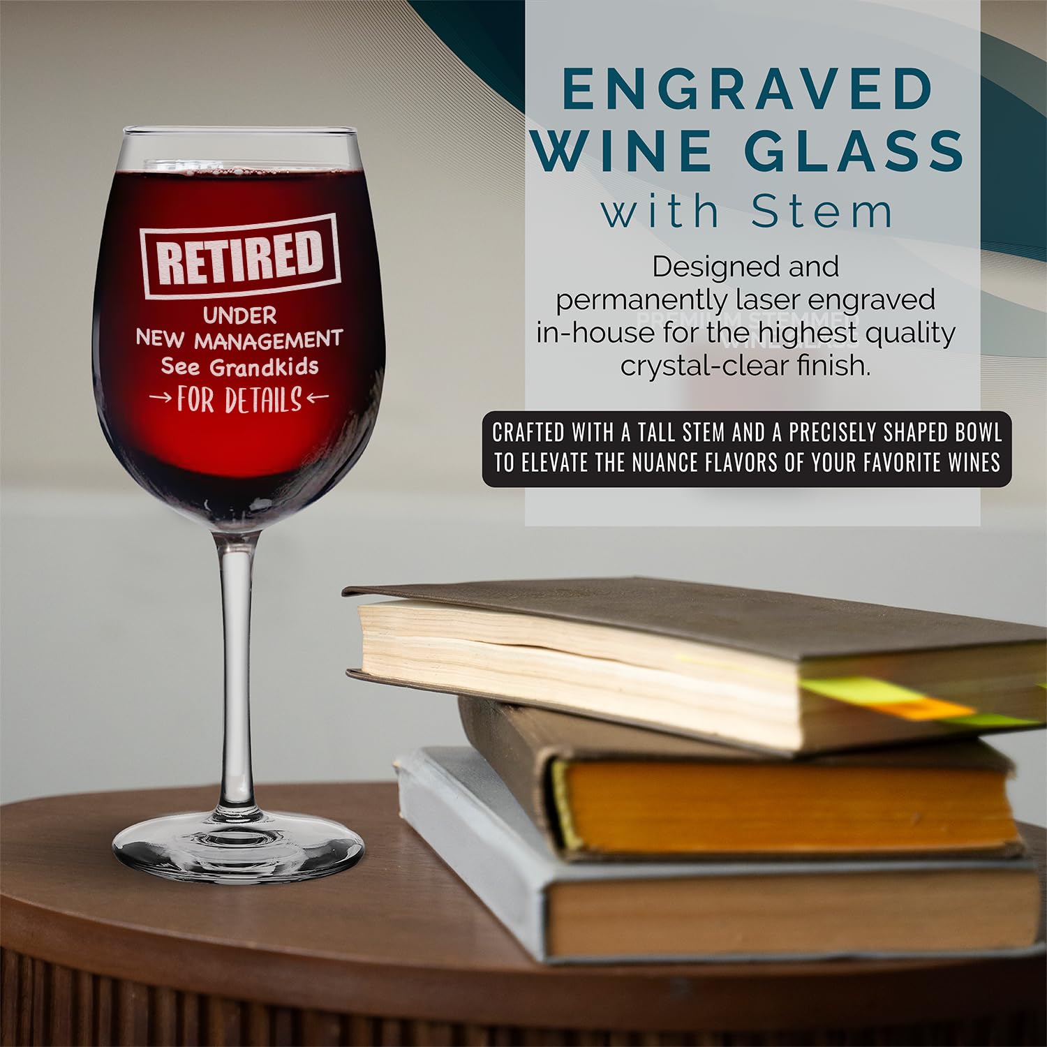 Shop4Ever Retired Under New Management See Grandkids For Details Grawerowany kieliszek do wina Zabawny prezent na emeryturę dla babci dziadka (473 ml)